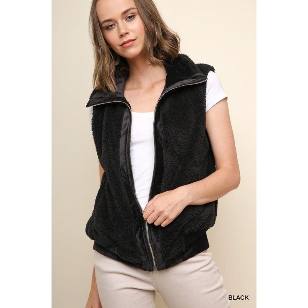 Umgee Vest Sleeveless Soft Teddy Knit Zip Velvet M